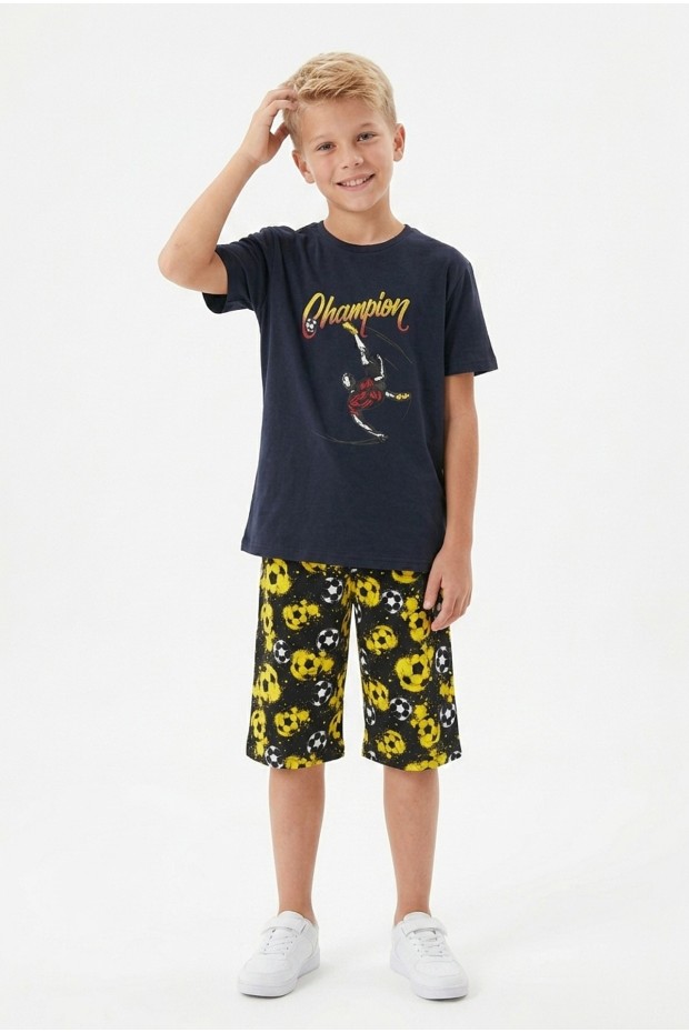 Garson Erkek Çocuk Futbolcu Baskılı Kısa Kollu Süprem Kumaş Şortlu Takım