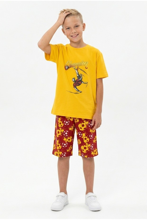 Garson Erkek Çocuk Futbolcu Baskılı Kısa Kollu Süprem Kumaş Şortlu Takım