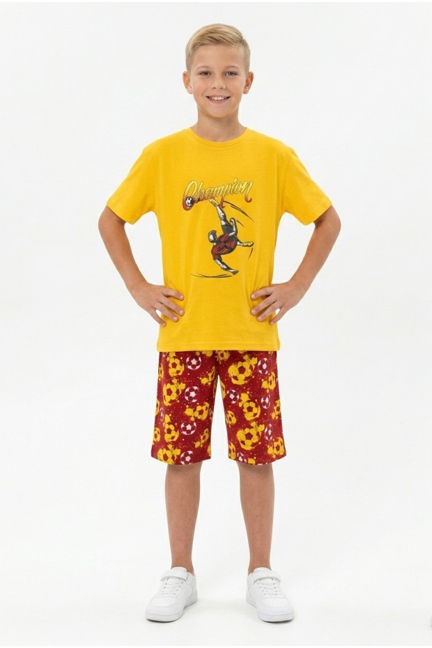 Garson Erkek Çocuk Futbolcu Baskılı Kısa Kollu Süprem Kumaş Şortlu Takım