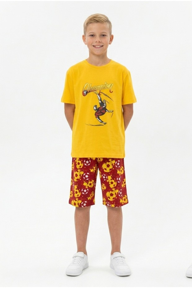 Garson Erkek Çocuk Futbolcu Baskılı Kısa Kollu Süprem Kumaş Şortlu Takım