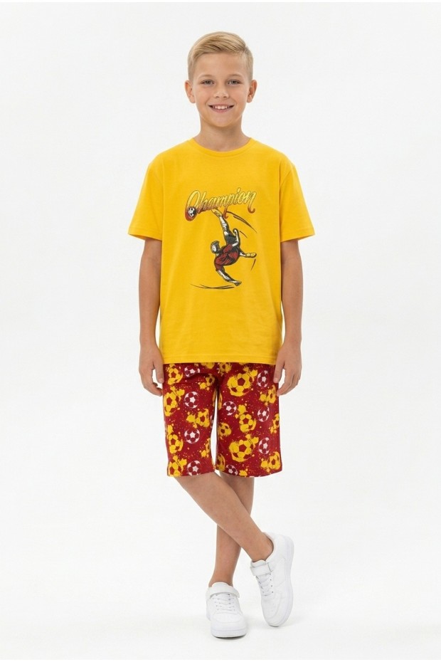 Garson Erkek Çocuk Futbolcu Baskılı Kısa Kollu Süprem Kumaş Şortlu Takım