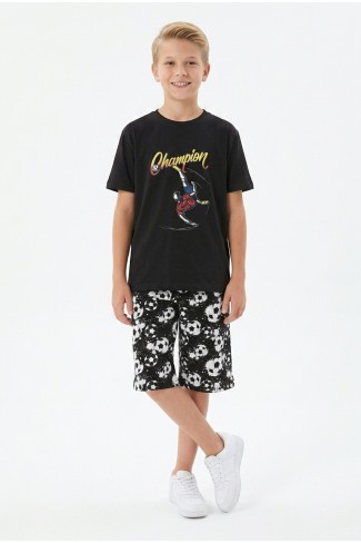 Garson Erkek Çocuk Futbolcu Baskılı Kısa Kollu Süprem Kumaş Şortlu Takım 