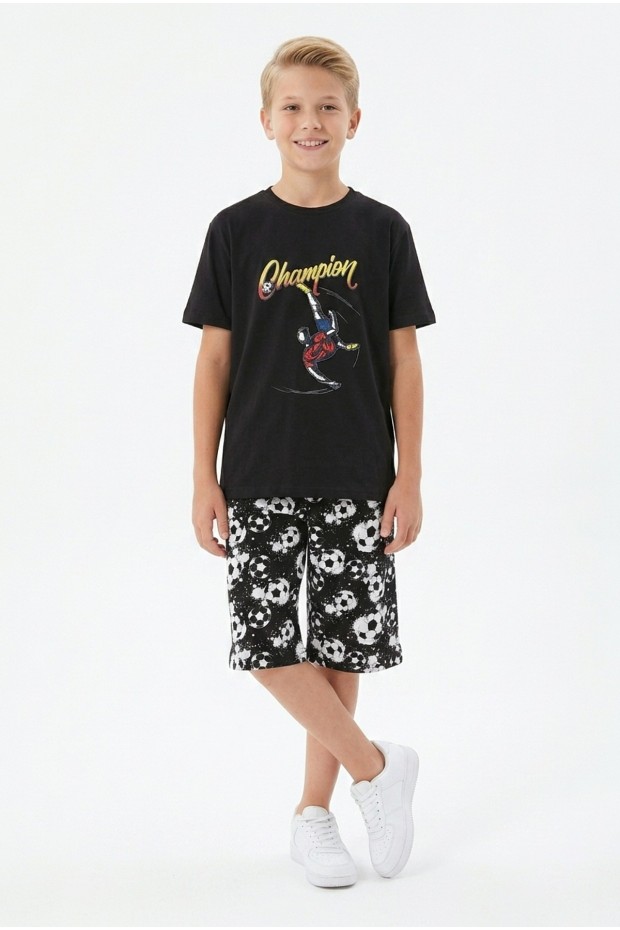 Garson Erkek Çocuk Futbolcu Baskılı Kısa Kollu Süprem Kumaş Şortlu Takım 