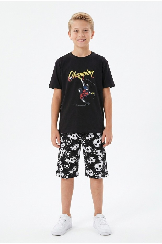 Garson Erkek Çocuk Futbolcu Baskılı Kısa Kollu Süprem Kumaş Şortlu Takım 