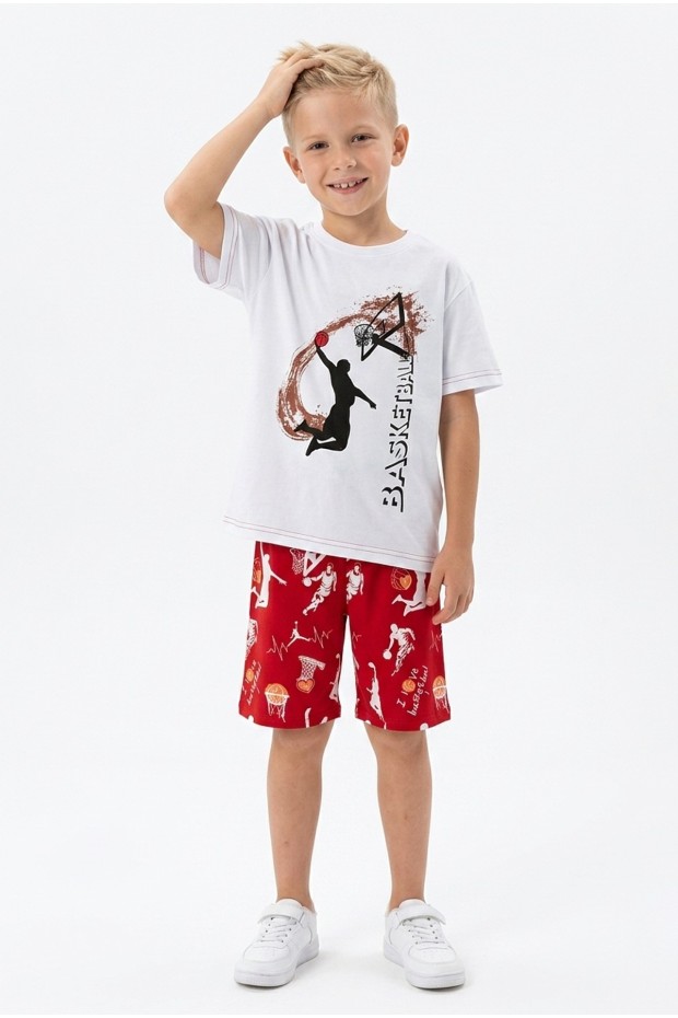 Erkek Çocuk Basketbol Baskılı Kısa Kollu Süprem Kumaş Şortlu Takım 