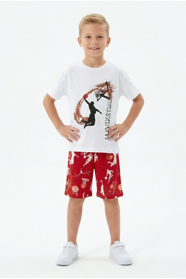Erkek Çocuk Basketbol Baskılı Kısa Kollu Süprem Kumaş Şortlu Takım 