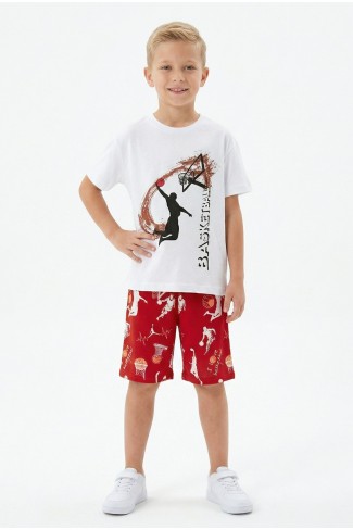 Erkek Çocuk Basketbol Baskılı Kısa Kollu Süprem Kumaş Şortlu Takım 