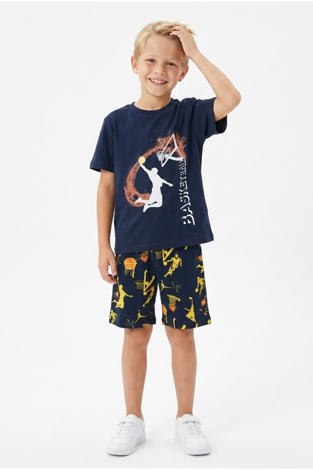 Erkek Çocuk Basketbol Baskılı Kısa Kollu Süprem Kumaş Şortlu Takım 