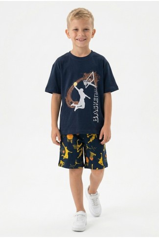 Erkek Çocuk Basketbol Baskılı Kısa Kollu Süprem Kumaş Şortlu Takım 