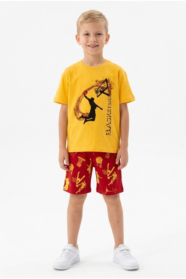 Erkek Çocuk Basketbol Baskılı Kısa Kollu Süprem Kumaş Şortlu Takım 