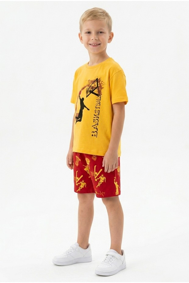 Erkek Çocuk Basketbol Baskılı Kısa Kollu Süprem Kumaş Şortlu Takım 