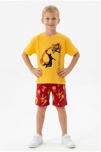 Erkek Çocuk Basketbol Baskılı Kısa Kollu Süprem Kumaş Şortlu Takım 