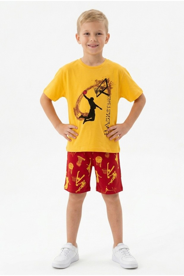 Erkek Çocuk Basketbol Baskılı Kısa Kollu Süprem Kumaş Şortlu Takım 