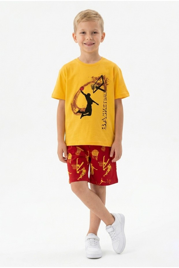 Erkek Çocuk Basketbol Baskılı Kısa Kollu Süprem Kumaş Şortlu Takım 