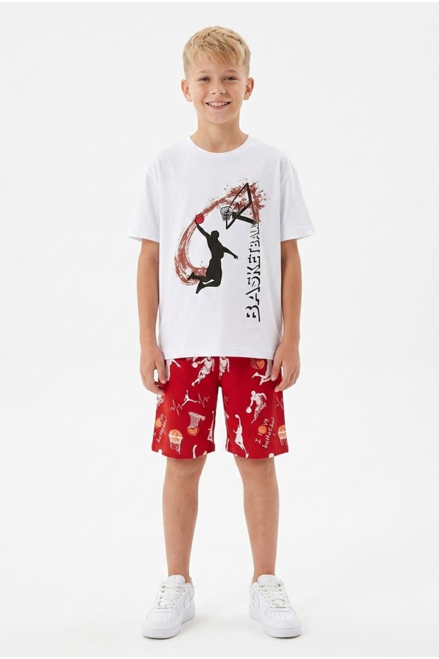 Garson Erkek Çocuk Basketbol Baskılı Kısa Kollu Süprem Kumaş Şortlu Takım
