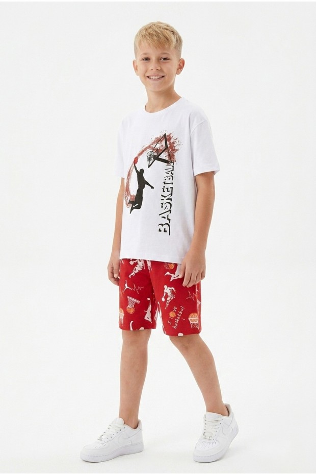 Garson Erkek Çocuk Basketbol Baskılı Kısa Kollu Süprem Kumaş Şortlu Takım