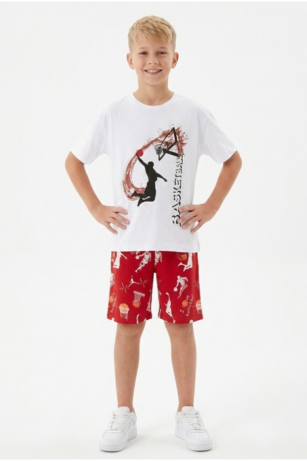 Garson Erkek Çocuk Basketbol Baskılı Kısa Kollu Süprem Kumaş Şortlu Takım