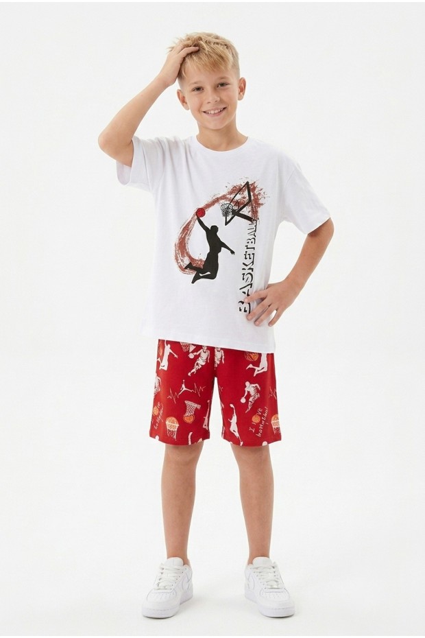 Garson Erkek Çocuk Basketbol Baskılı Kısa Kollu Süprem Kumaş Şortlu Takım