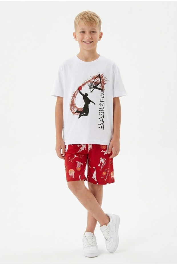 Garson Erkek Çocuk Basketbol Baskılı Kısa Kollu Süprem Kumaş Şortlu Takım