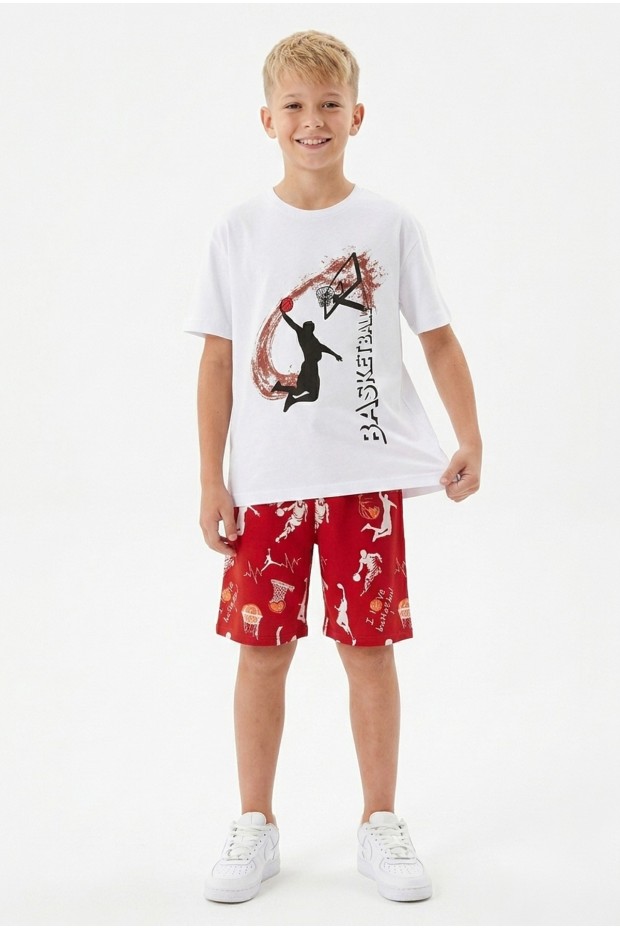 Garson Erkek Çocuk Basketbol Baskılı Kısa Kollu Süprem Kumaş Şortlu Takım