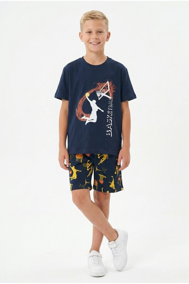 Garson Erkek Çocuk Basketbol Baskılı Kısa Kollu Süprem Kumaş Şortlu Takım