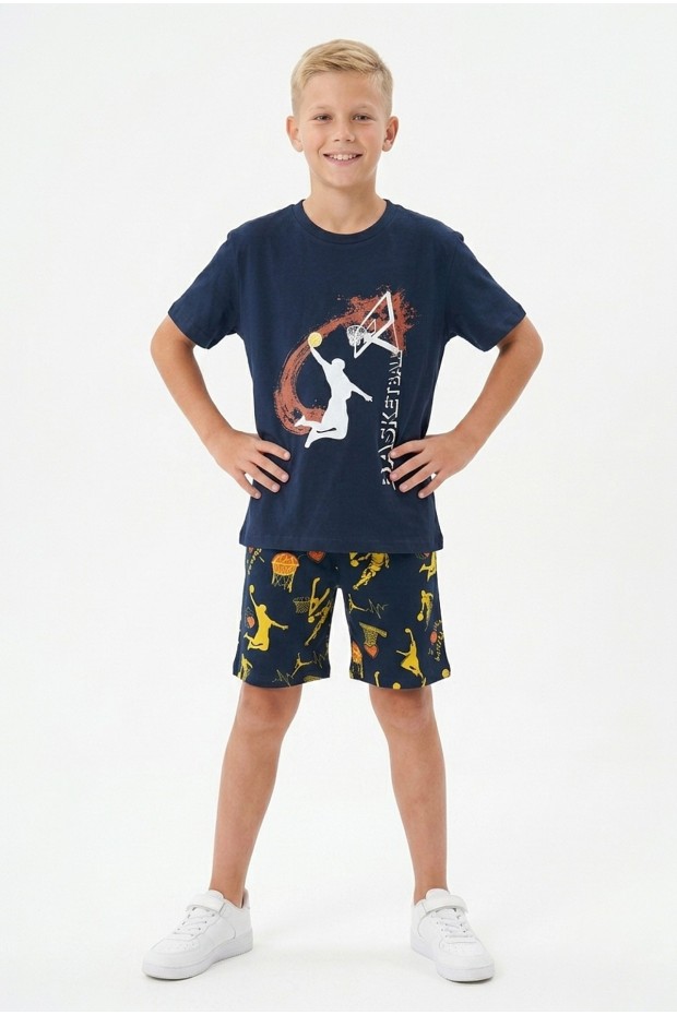 Garson Erkek Çocuk Basketbol Baskılı Kısa Kollu Süprem Kumaş Şortlu Takım