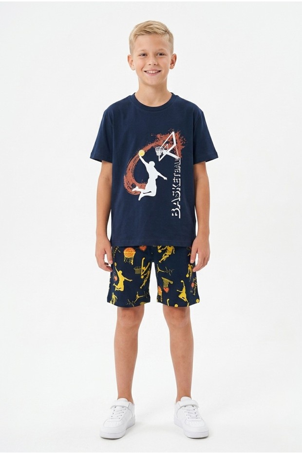 Garson Erkek Çocuk Basketbol Baskılı Kısa Kollu Süprem Kumaş Şortlu Takım