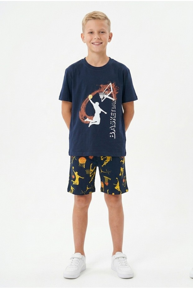 Garson Erkek Çocuk Basketbol Baskılı Kısa Kollu Süprem Kumaş Şortlu Takım