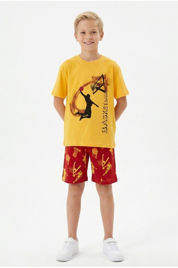 Garson Erkek Çocuk Basketbol Baskılı Kısa Kollu Süprem Kumaş Şortlu Takım