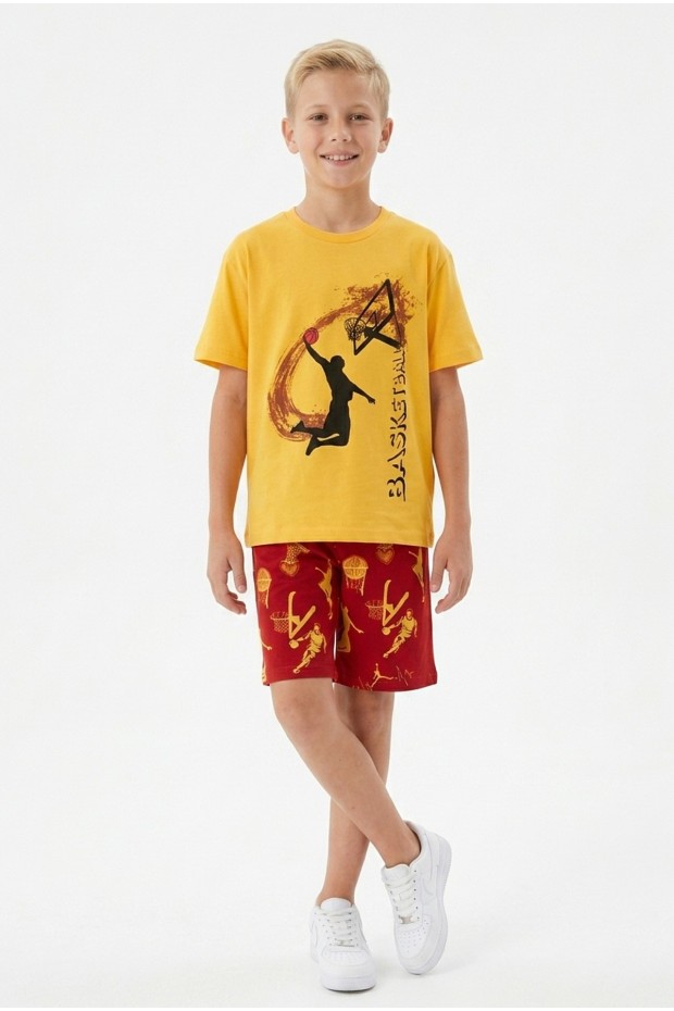 Garson Erkek Çocuk Basketbol Baskılı Kısa Kollu Süprem Kumaş Şortlu Takım