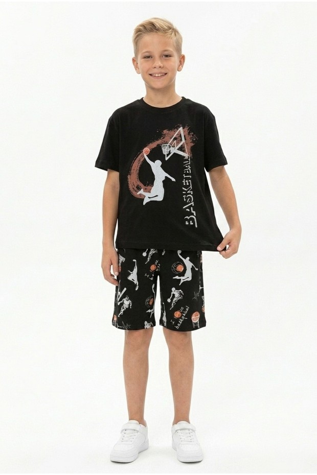 Garson Erkek Çocuk Basketbol Baskılı Kısa Kollu Süprem Kumaş Şortlu Takım 