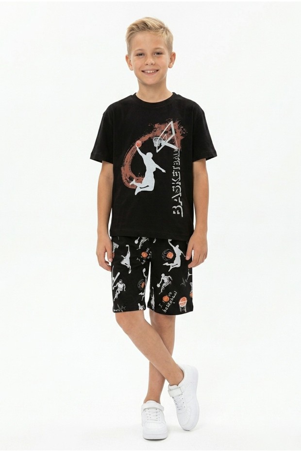 Garson Erkek Çocuk Basketbol Baskılı Kısa Kollu Süprem Kumaş Şortlu Takım 