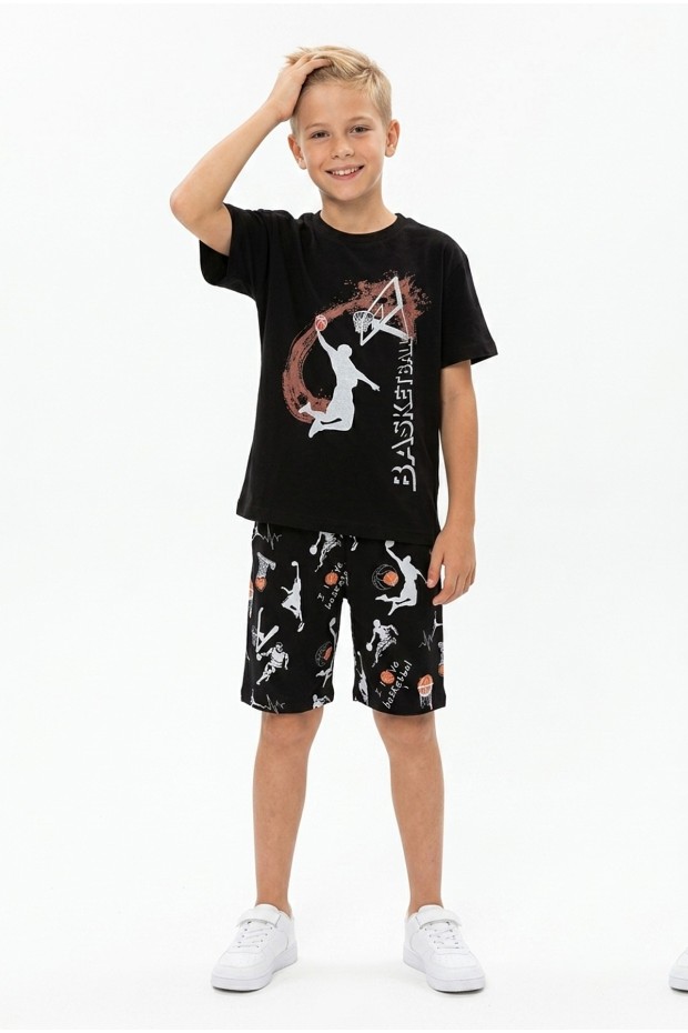 Garson Erkek Çocuk Basketbol Baskılı Kısa Kollu Süprem Kumaş Şortlu Takım 