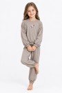 Kız Çocuk Çiçek Nakışlı Kol ve Paça Büzgülü %100 Pamuk Süprem Kumaş Uzun Kollu Pijama Takımı 