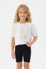 Kız Çocuk Süprem Kumaş Karpuz Kol Detaylı İnci ve Pul İşlemeli Çiçek Nakışlı Pamuklu Kısa Kollu Tişört