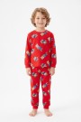 Erkek Çocuk Sevimli Ayıcık Desenli %100 Pamuk Reaktif Boyama Süprem Kumaş Uzun Kollu Pijama Takımı