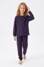 Kız Çocuk Kalp Baskılı %100 Pamuk Süprem Kumaş Reaktif Boyama Uzun Kollu Pijama Takımı