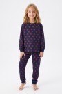 Kız Çocuk Kalp Baskılı %100 Pamuk Süprem Kumaş Reaktif Boyama Uzun Kollu Pijama Takımı