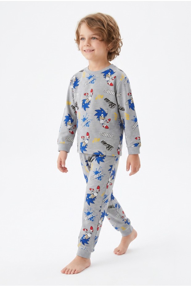 Erkek Çocuk Karakter Baskılı %100 Pamuk Süprem Kumaş Reaktif Boyama Uzun Kollu Pijama Takımı