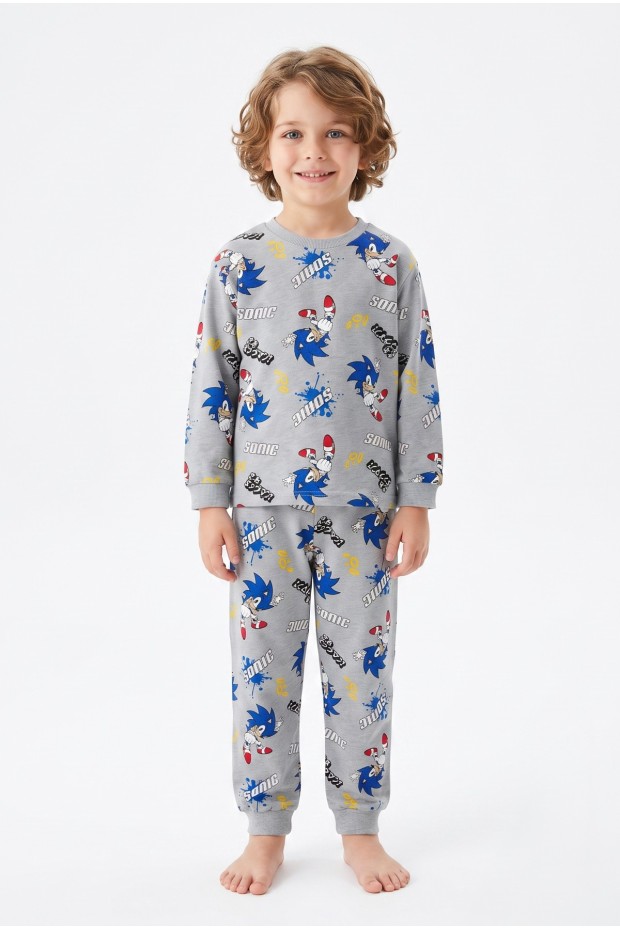 Erkek Çocuk Karakter Baskılı %100 Pamuk Süprem Kumaş Reaktif Boyama Uzun Kollu Pijama Takımı
