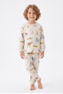 Erkek Çocuk Hayvan Baskılı %100 Pamuk Süprem Kumaş Reaktif Boyama Uzun Kollu Pijama Takımı