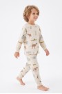 Erkek Çocuk Hayvan Baskılı %100 Pamuk Süprem Kumaş Reaktif Boyama Uzun Kollu Pijama Takımı