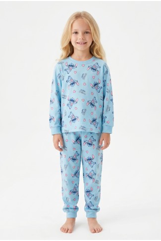 Kız Çocuk Karakter Baskılı %100 Pamuk Süprem Kumaş Reaktör Boyama Uzun Kollu Pijama Takımı 