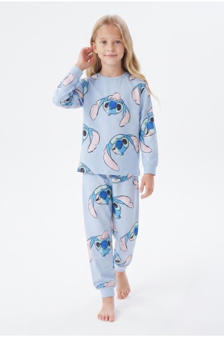 Kız Çocuk Baskılı %100 Pamuk Reaktif Boyalı Süprem Kumaş Uzun Kollu Pijama Takımı