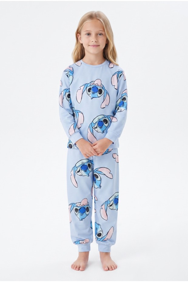 Kız Çocuk Baskılı %100 Pamuk Reaktif Boyalı Süprem Kumaş Uzun Kollu Pijama Takımı