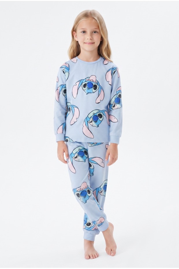 Kız Çocuk Baskılı %100 Pamuk Reaktif Boyalı Süprem Kumaş Uzun Kollu Pijama Takımı