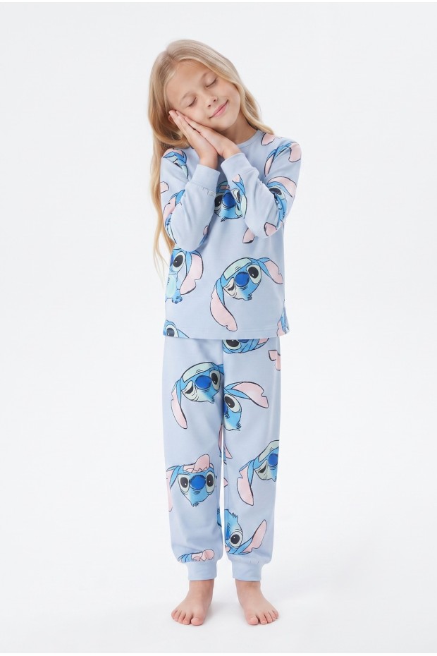 Kız Çocuk Baskılı %100 Pamuk Reaktif Boyalı Süprem Kumaş Uzun Kollu Pijama Takımı