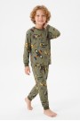 Erkek Çocuk Uçak Ve Yazı Baskılı %100 Pamuk Reaktif Boyalı Süprem Kumaş Uzun Kollu Pijama Takımı