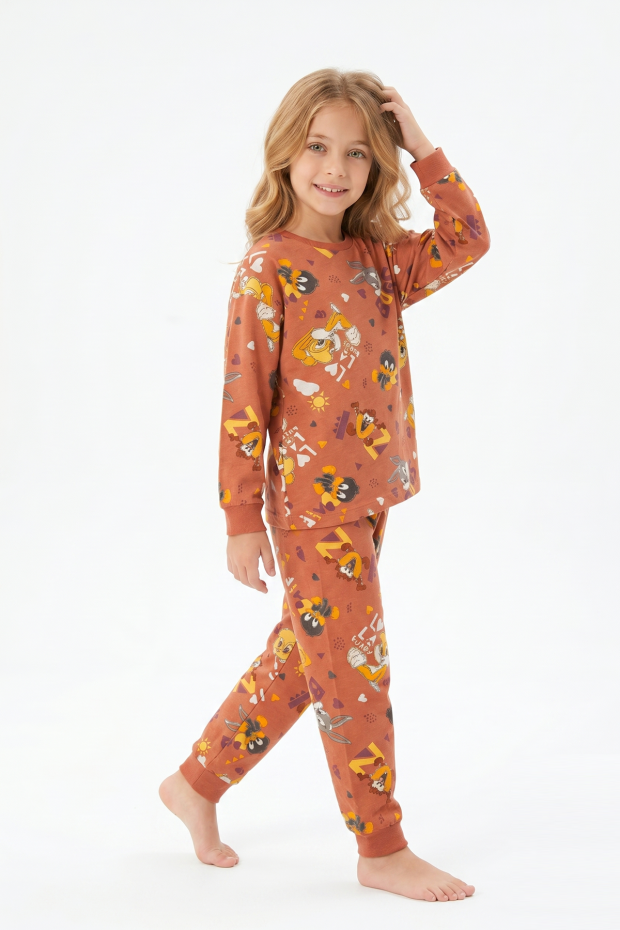 Unisex Tavşan Ve Ördek Desenli %100 Pamuk Reaktif Boyalı Süprem Kumaş Uzun Kollu Pijama Takımı 