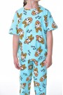 Kız Çocuk Ördek Figürlü ve Leopar Fiyonk Desenli %100 Pamuk İnterlok Kumaş Kısa Kollu Pijama Takımı  